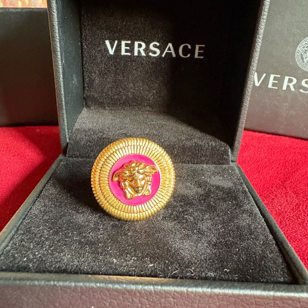 Versace Gold and Pink Medusa Ring